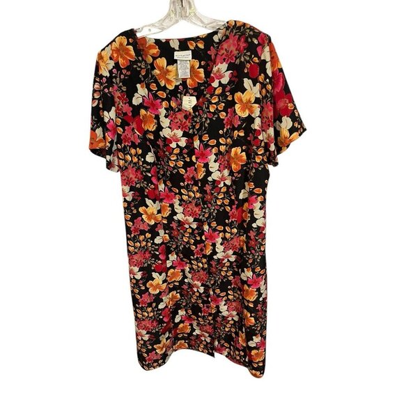 White Stag Women's Plus 26W Maxi Dress Rich Black with Floral Print Button Front - Picture 4 of 9